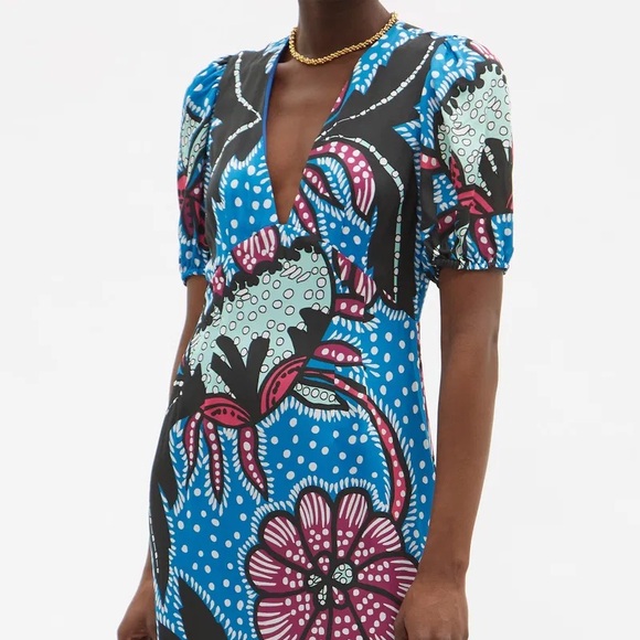 RHODE Ester Printed Midi Dress Blue Print Size 0/2 - Picture 5 of 8